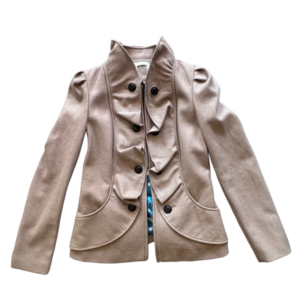 Anthropologie Tan Ruffle Jacket